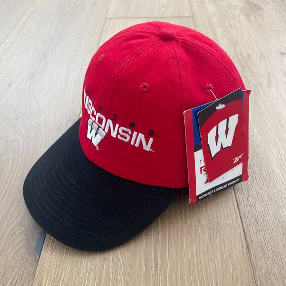 Vintage Hat 90s Wisconsin Badgers Reebok 1996 Red Black Snapback College Cap - Picture 1 of 11